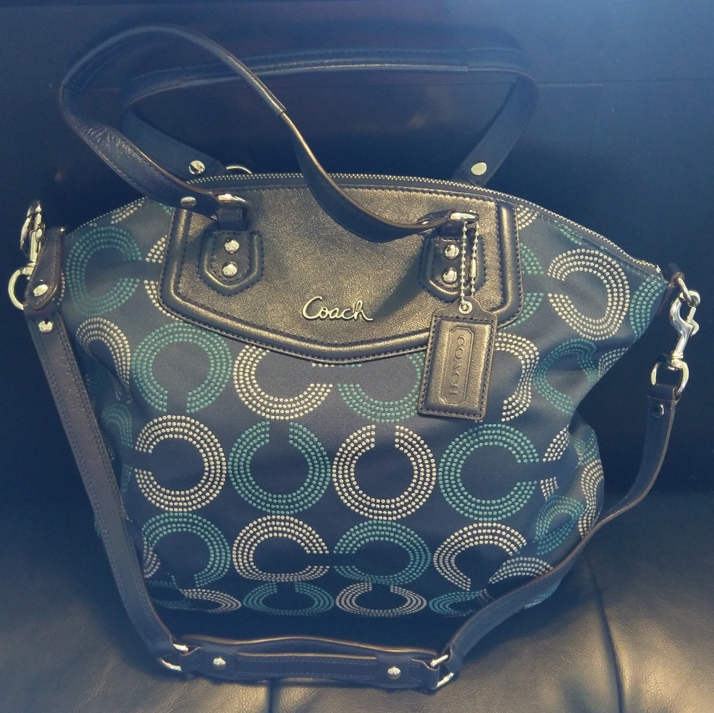 COACH ASHLEY DOTTED OP ART NORTH/SOUTH SAT…